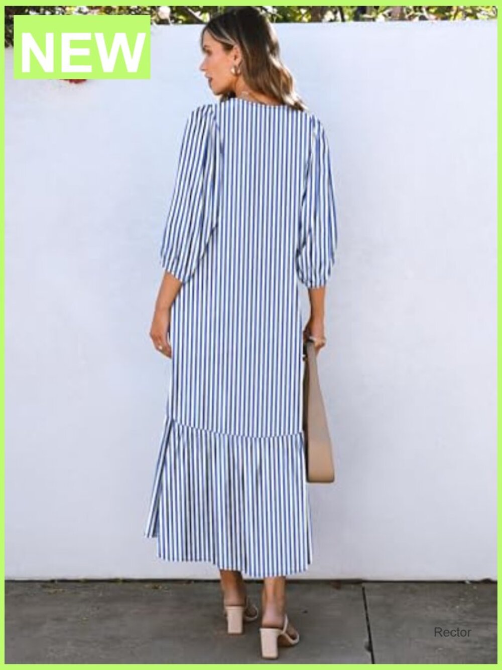 Boho Maxi Dress Puff Sleeve V Neck Flowy Long with Pockets - Picture 4 of 7